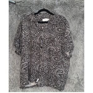 Onia XL Black White Paisley Print Short Sleeve Button Up Shirt Top